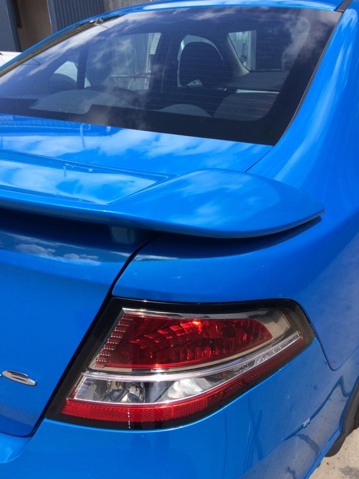 Boot spoiler, blue Falcon: Finished in the car's own blue, the spoiler reading as new.